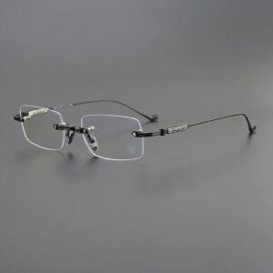 Men’s Luxury Ornate Black Rimless Rectangular Frames With Fleur De Lis Detail