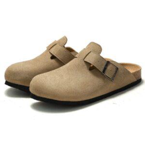 Men’s Khaki Slip-On Clogs with Cork Sole and Buckle Strap