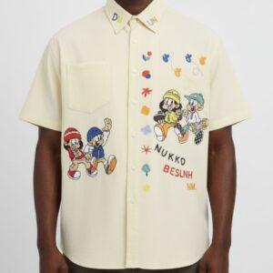 Men's Retro Style Chic Hip-hop Short-Sleeved Trendy Shirt Apricot