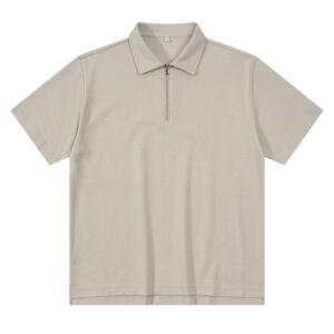 Men's 220g Half-Zip Short-Sleeved T-shirt Loose Simple Lapel POLO Apricot