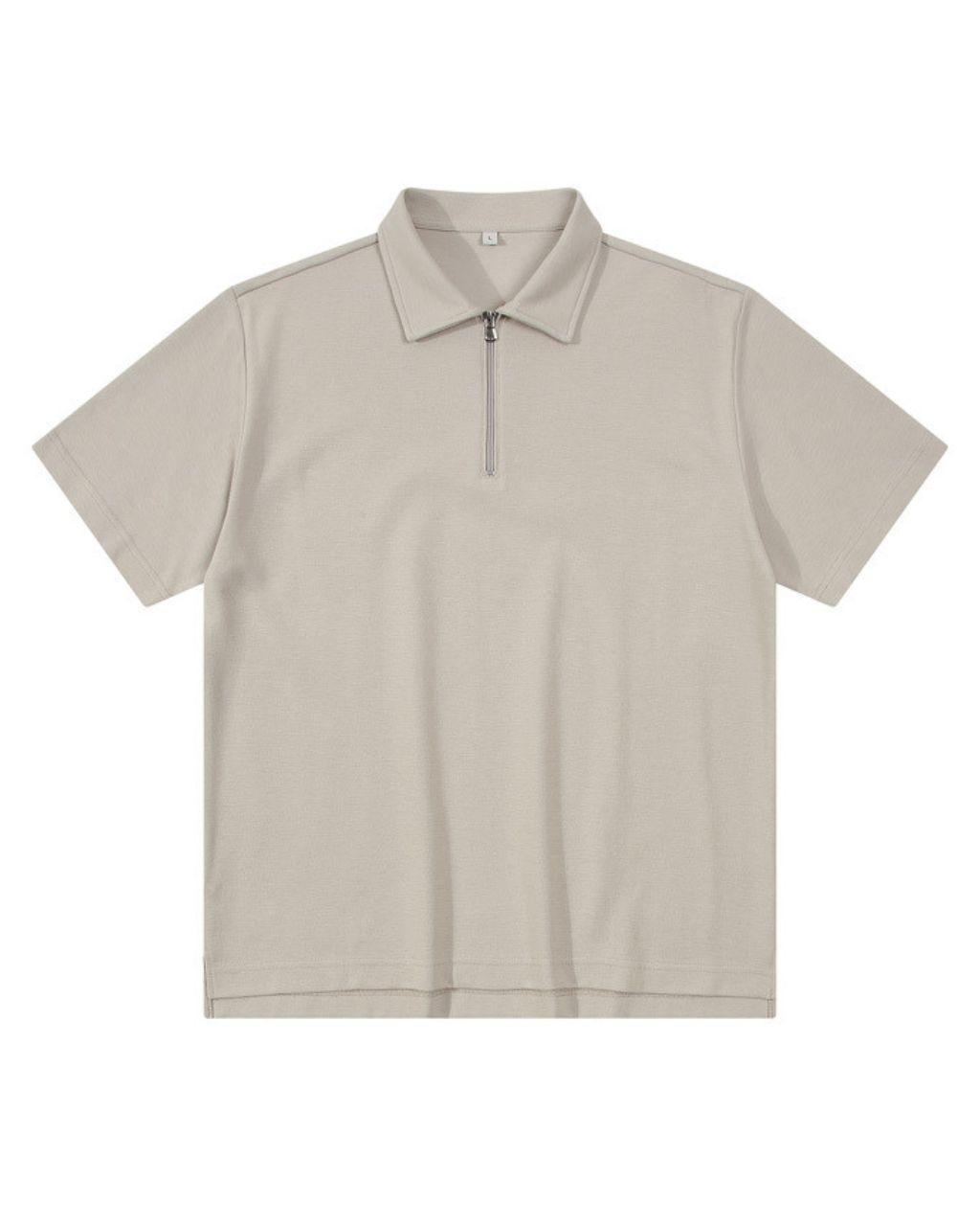 Men's 220g Half-Zip Short-Sleeved T-shirt Loose Simple Lapel POLO Apricot