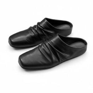 Men’s Classic Black Leather Open-Back Mule Shoes With Square Toe Design Black