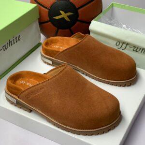 Off-White Metal Logo Suede Round Toe Clogs