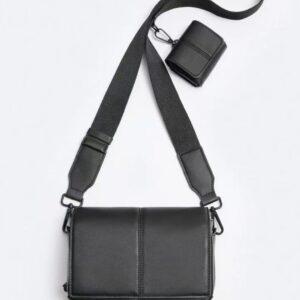 ZARA Men's Black Trendy Casual Shoulder Bag with Detachable Mini Wallet